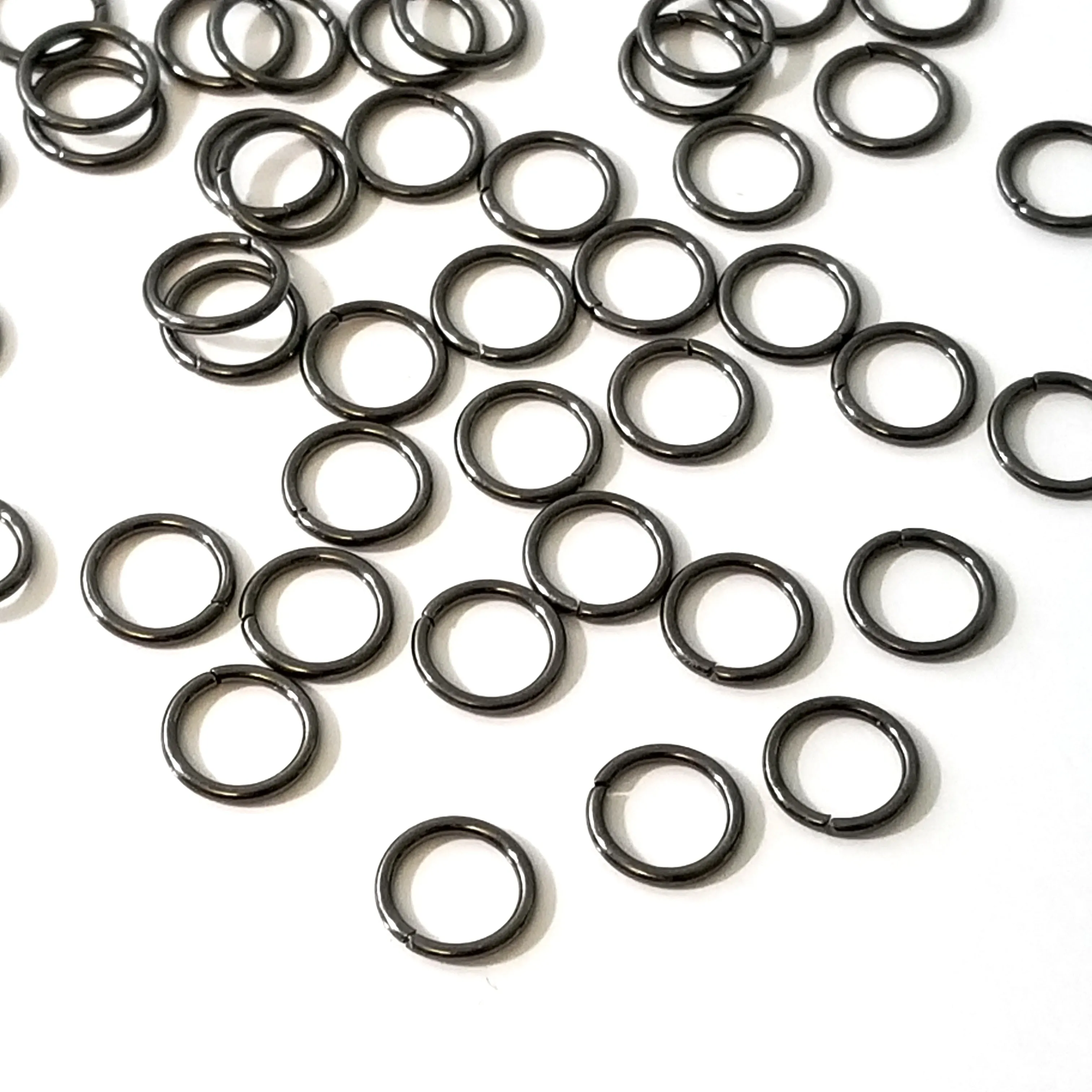 10mm Hematite / Black Stainless Jump Rings, 10x1.2mm, 7.6mm Inside Diameter, Closed Unsoldered, Lot Size 50 Pieces