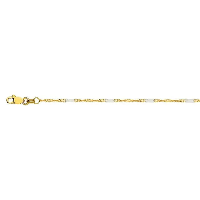 14K Two-Tone Flattened Link Singapore Chain Anklet