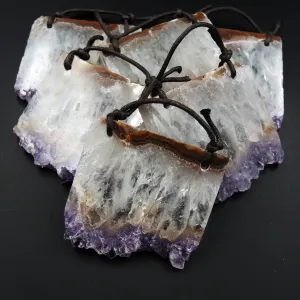 2 Hole Pendant Amethyst Stalactite Pendant Drilled Stalactite Flat Slice Freeform Natural Gemstone Pendant Bead Good For Leather P1600