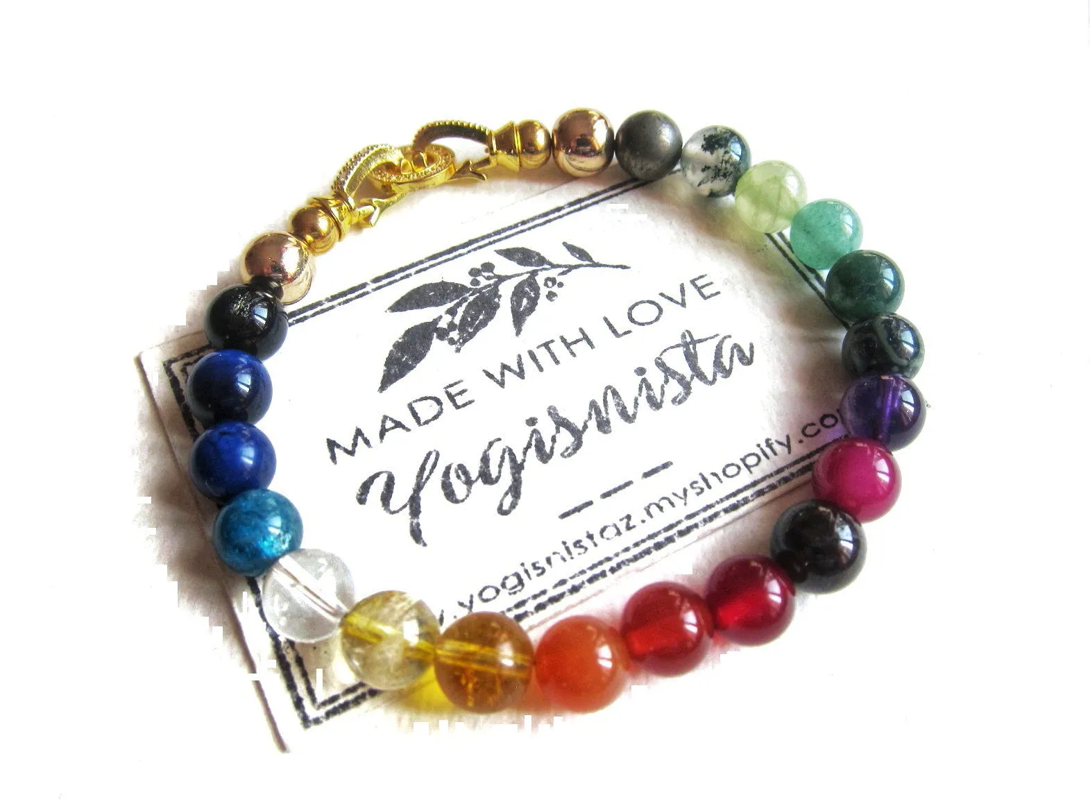 7 Chakra Stone Beaded Bracelet - Abundance, Grounding, Protection