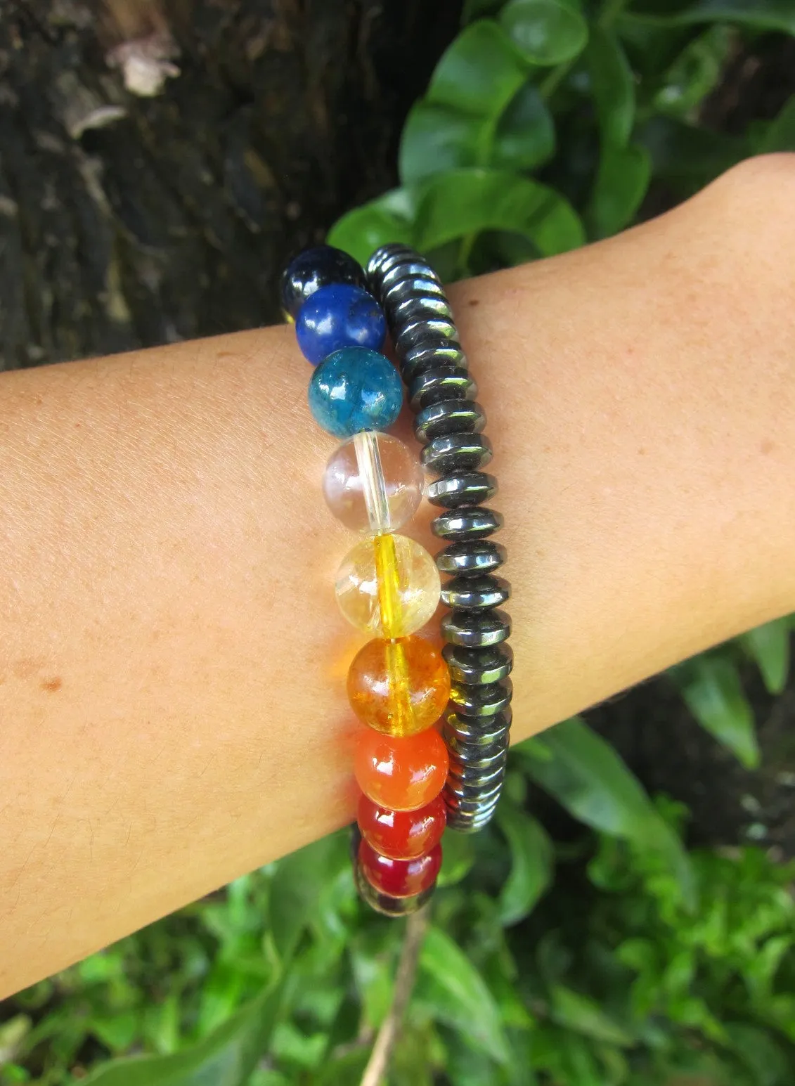 7 Chakra Stone Beaded Bracelet - Abundance, Grounding, Protection