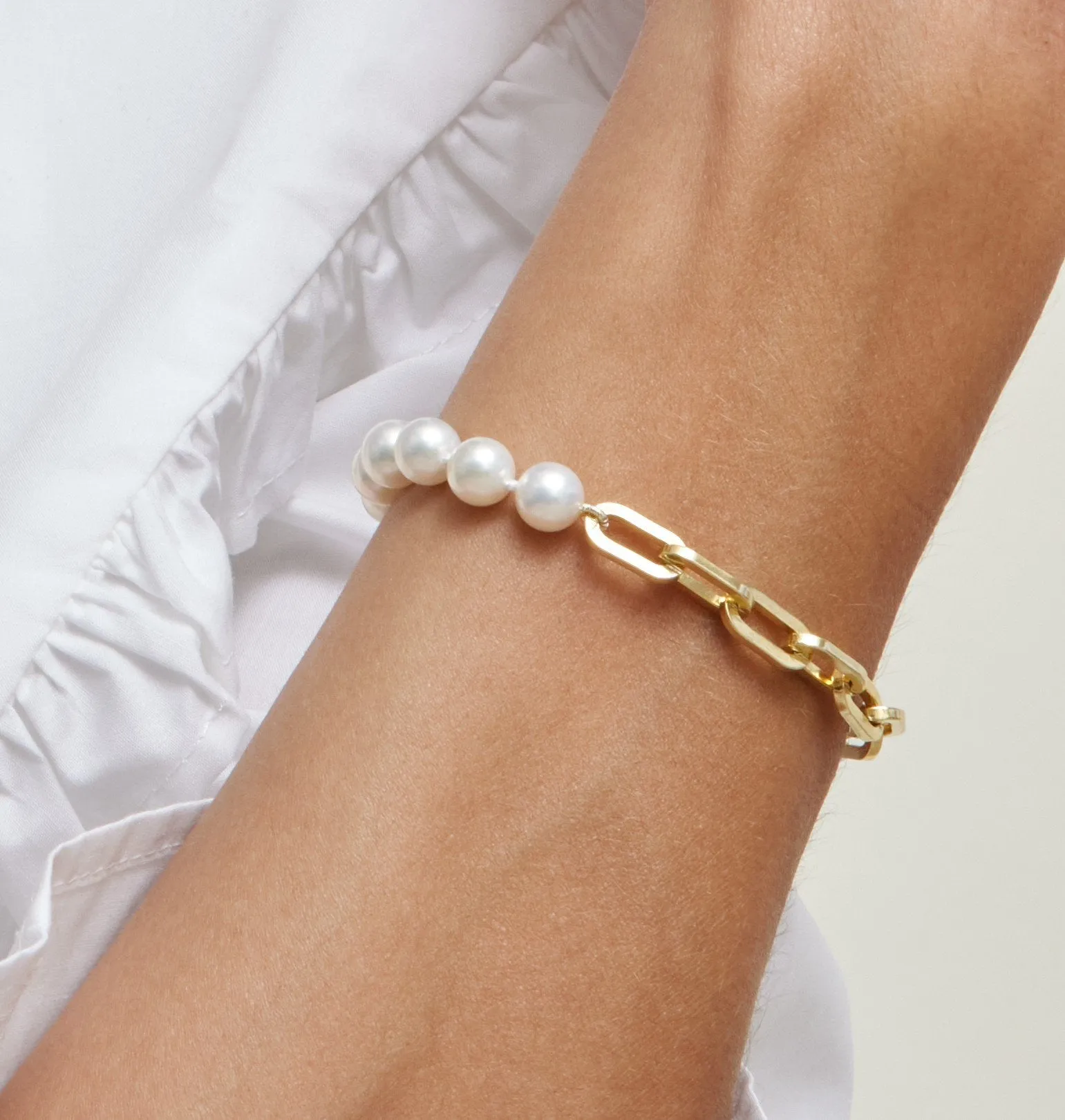 7mm White Freshwater Scarlett Pearl & Chain Bracelet