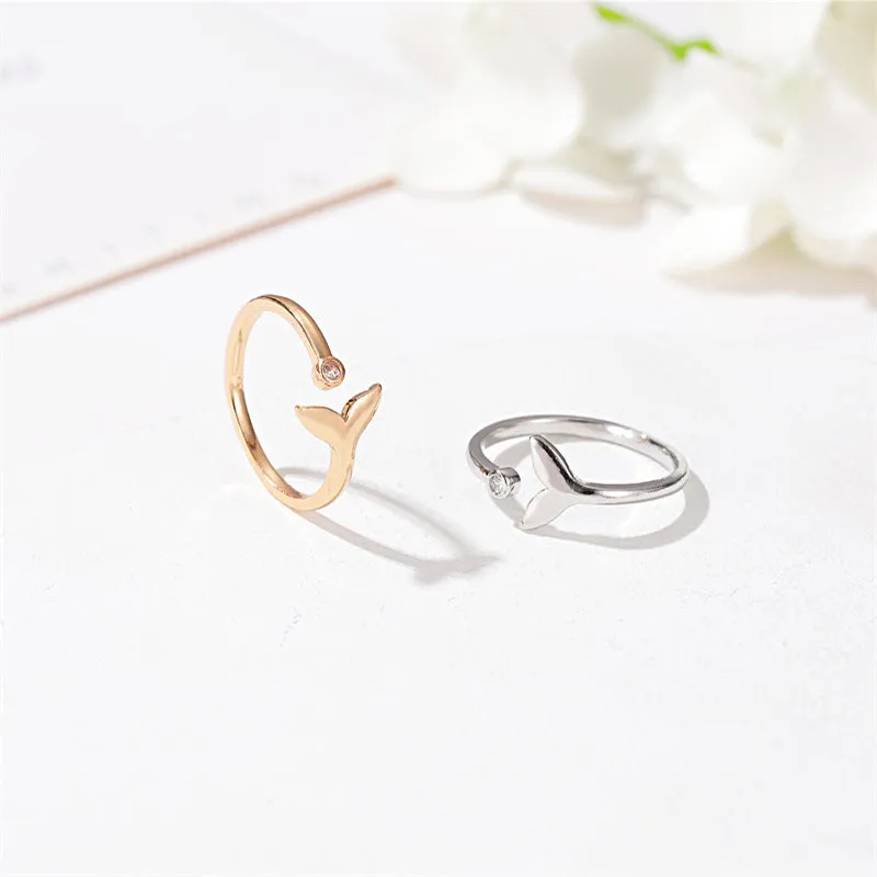 925 Sterling Silver Plated Rings Adjustble Cute Mermaid For Women