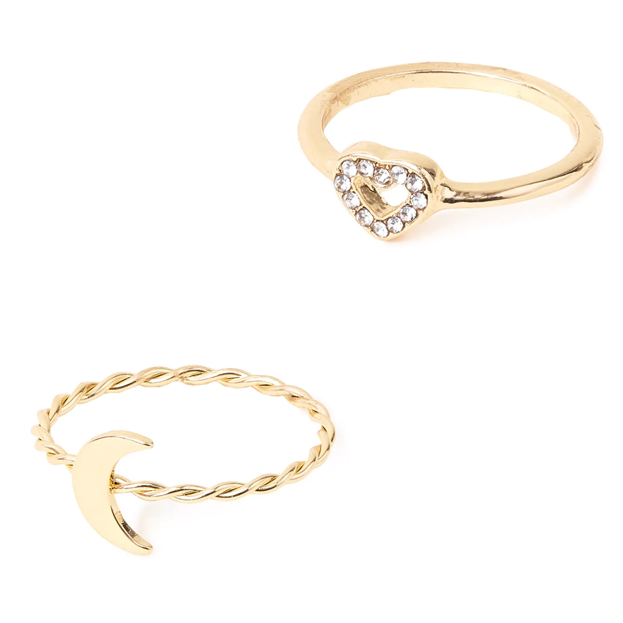 Accessorize London Women's Gold Heart Pave Rings White Pack Of Two-Large