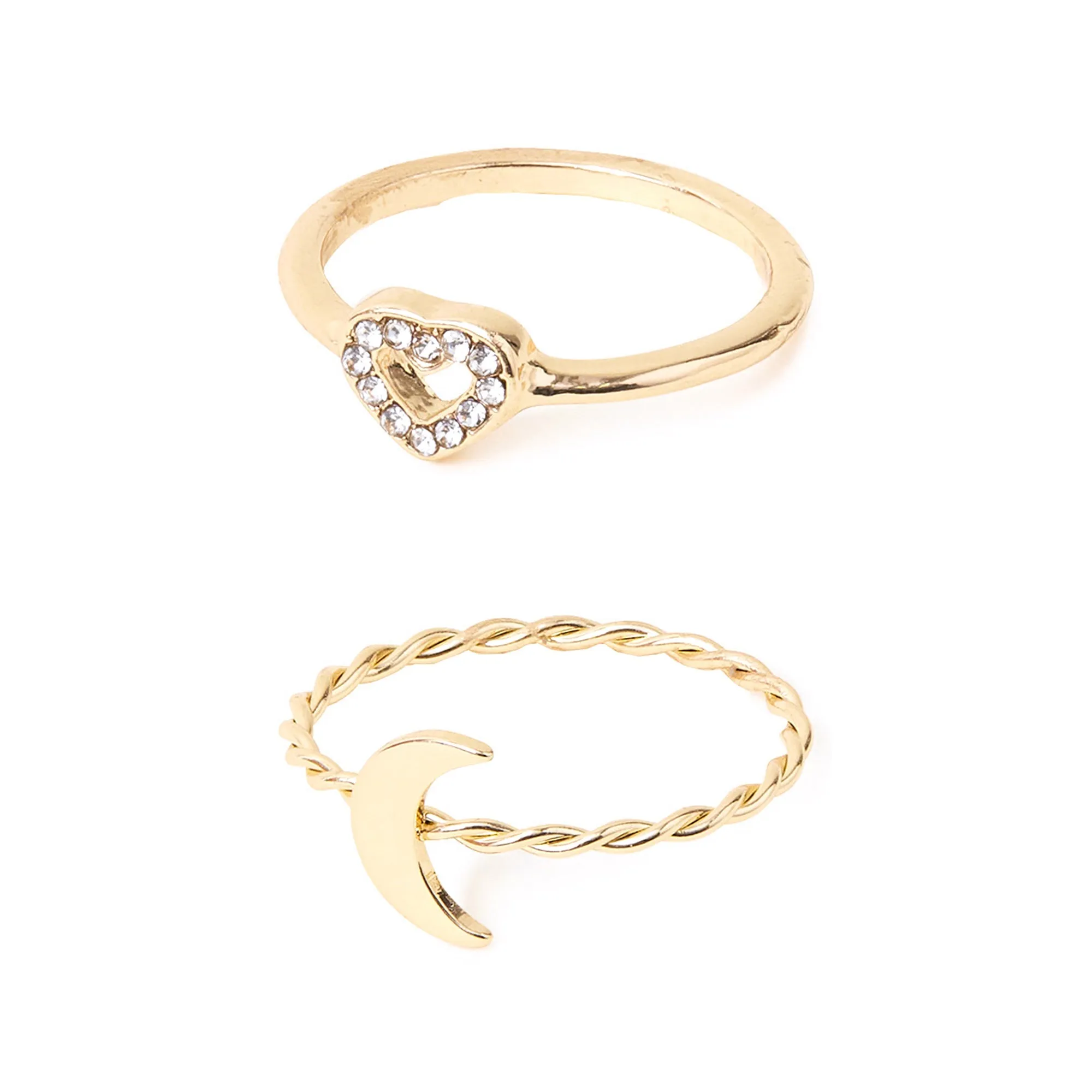 Accessorize London Women's Gold Heart Pave Rings White Pack Of Two-Large