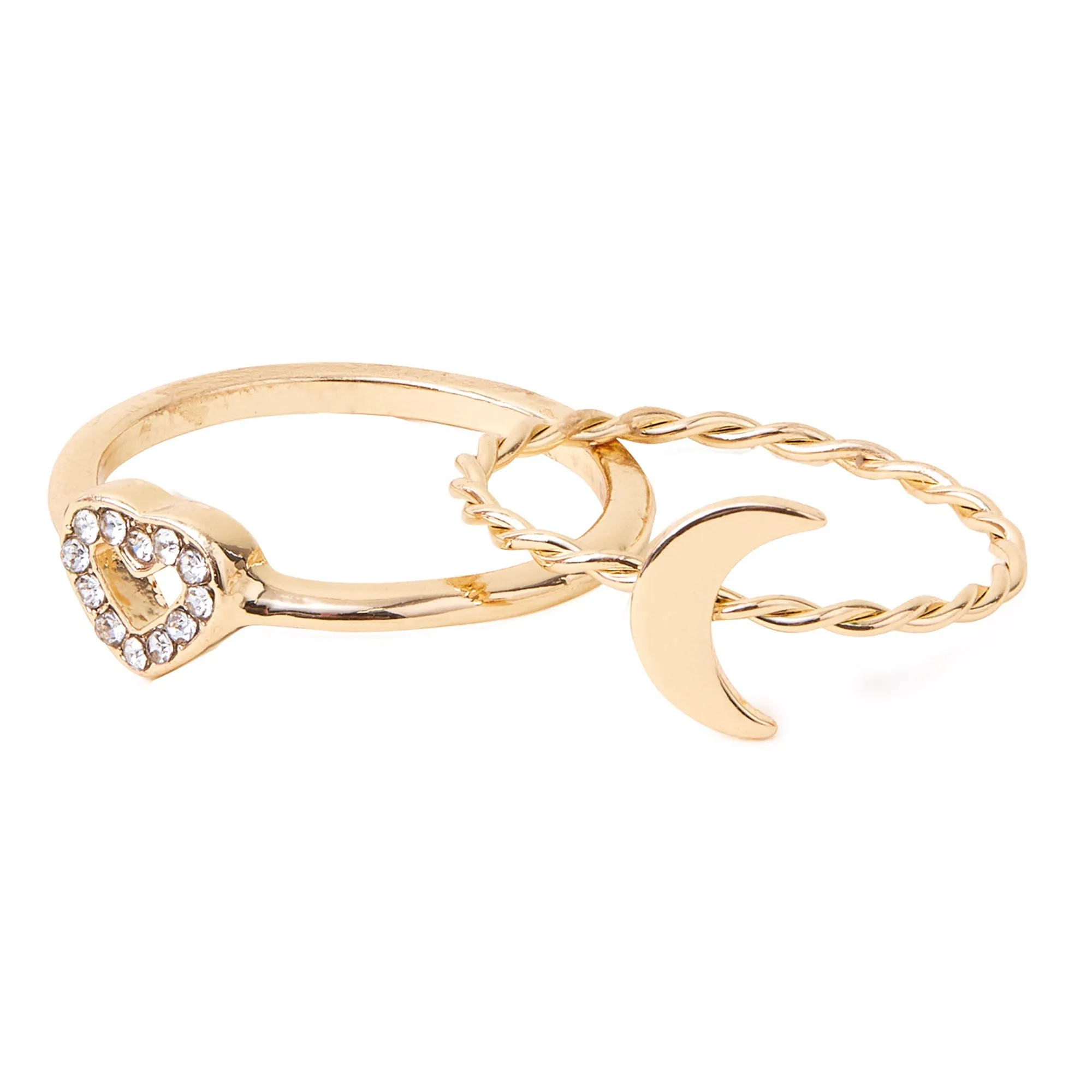 Accessorize London Women's Gold Heart Pave Rings White Pack Of Two-Large