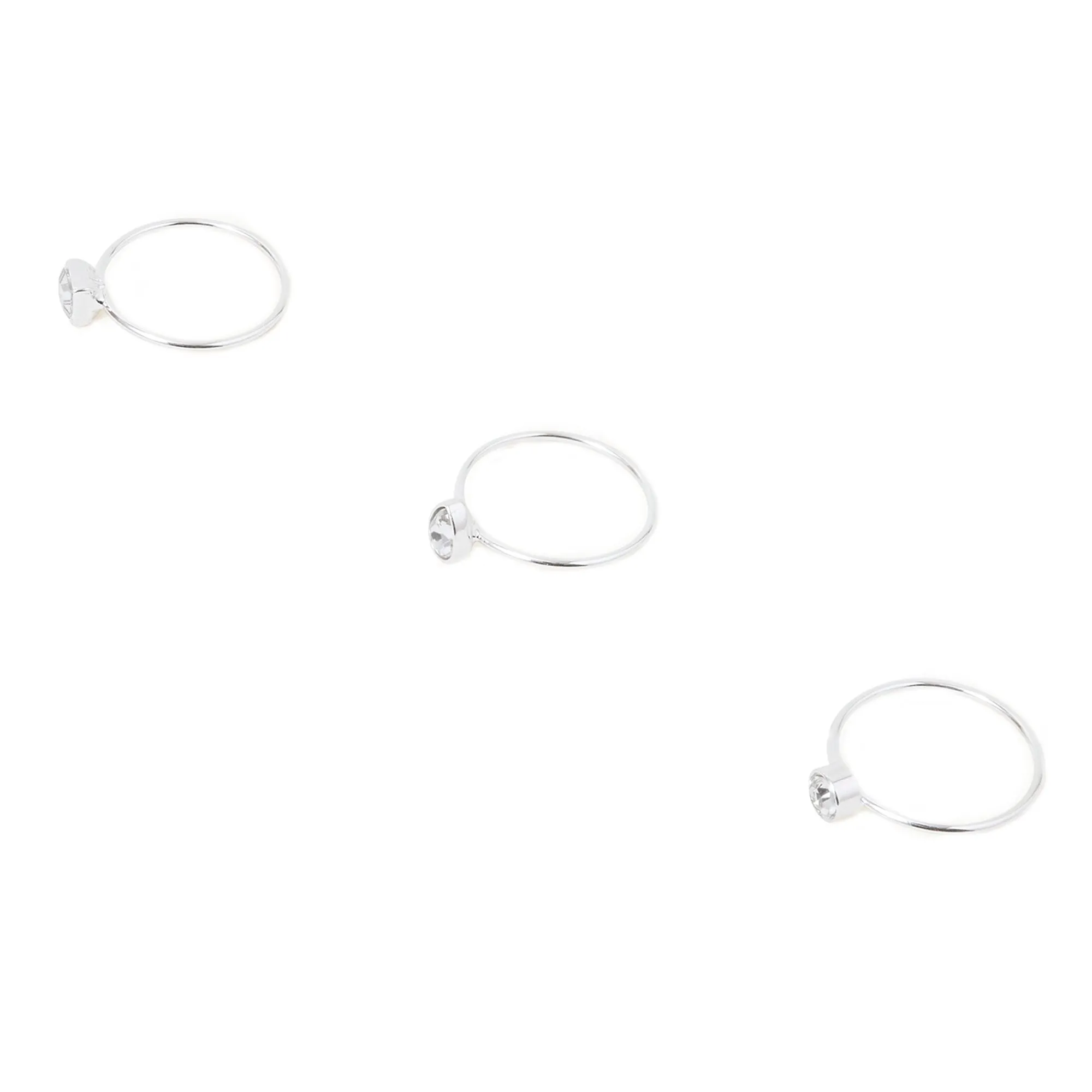 Accessorize London Women's Silver Fine Gem Stacking Rings Set Of Three-Medium