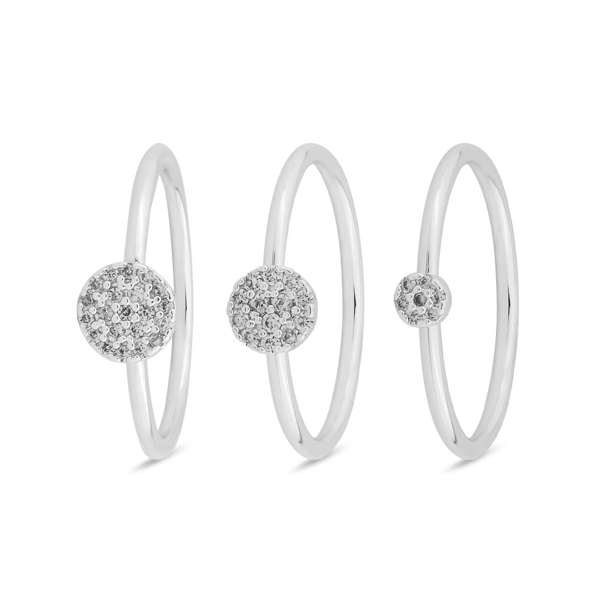 Accessorize London Women's Silver-Plated Cubic Zirconia Rings Silver Pack Of Three-Medium