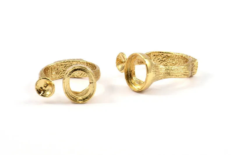 Adjustable Ring Settings, 1 Gold Plated Adjustable Rings with 2 Stone Settings - Pad Size 10x12mm N0133