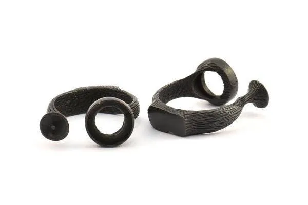 Adjustable Ring Settings, 1 Oxidized Brass Black Adjustable Rings with 2 Stone Settings N0232 S260