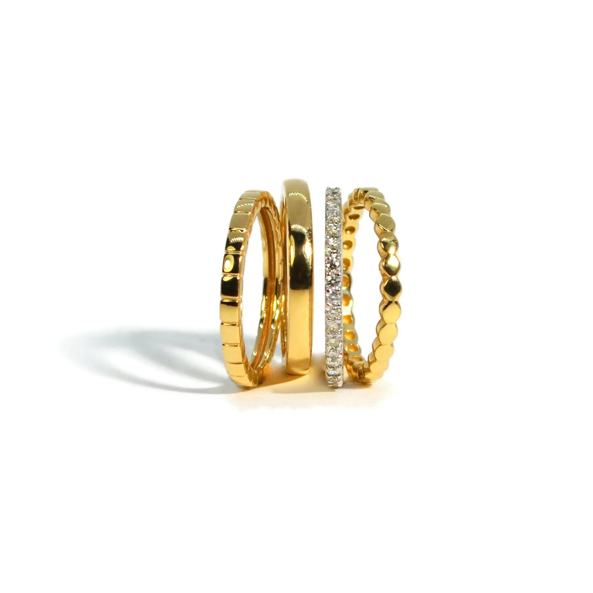 AFJ Gold Collection - Stacked Band Rings with Diamonds, Yellow and White Gold