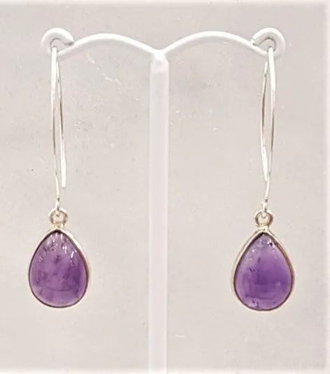 Amethyst Single Gem Drop V-hook Earrings