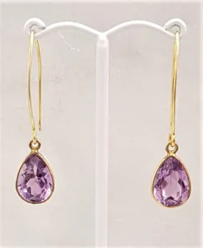 Amethyst Single Gem Drop V-hook Earrings