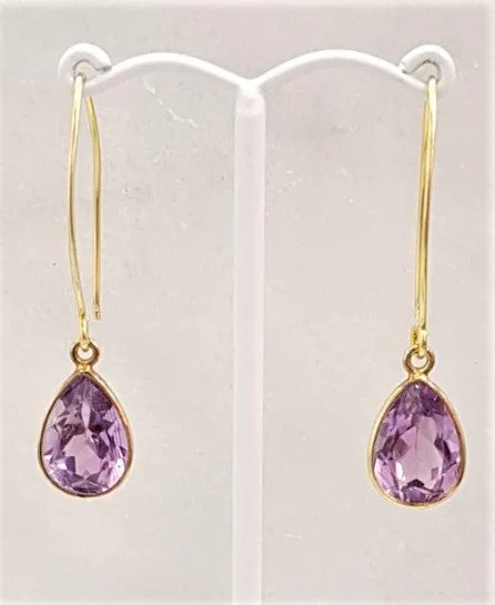 Amethyst Single Gem Drop V-hook Earrings