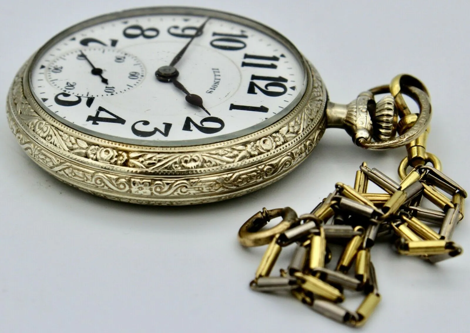 Antique 14K White Gold Filled Illinois Bunn Special Pocket Watch 21 Jewel