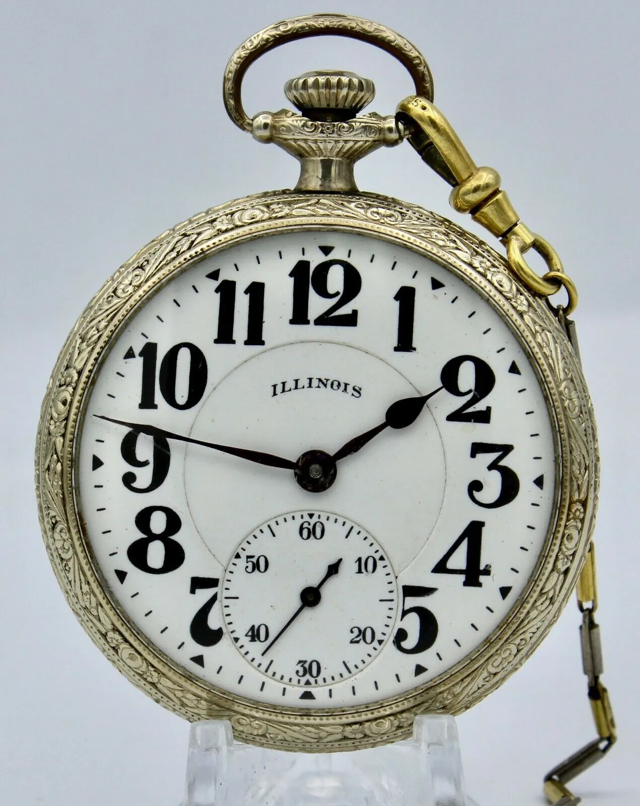 Antique 14K White Gold Filled Illinois Bunn Special Pocket Watch 21 Jewel