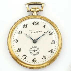 Antique 18K Gold Chronometre Marbla Pocket Watch Swiss Made 15 Jewel