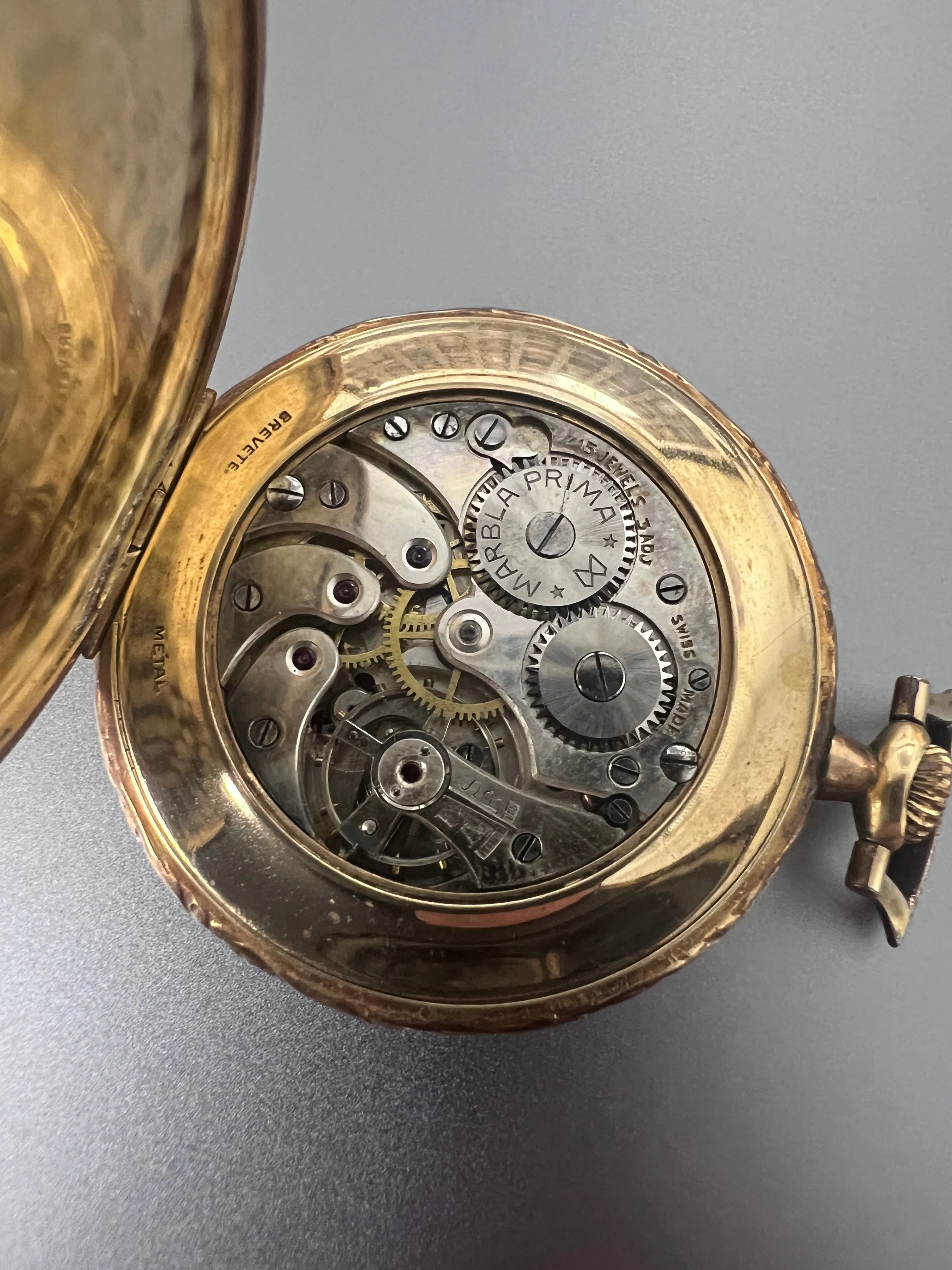 Antique 18K Gold Chronometre Marbla Pocket Watch Swiss Made 15 Jewel