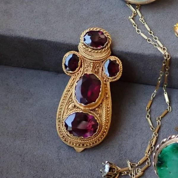 Antique Etruscan Revival Garnet Clip