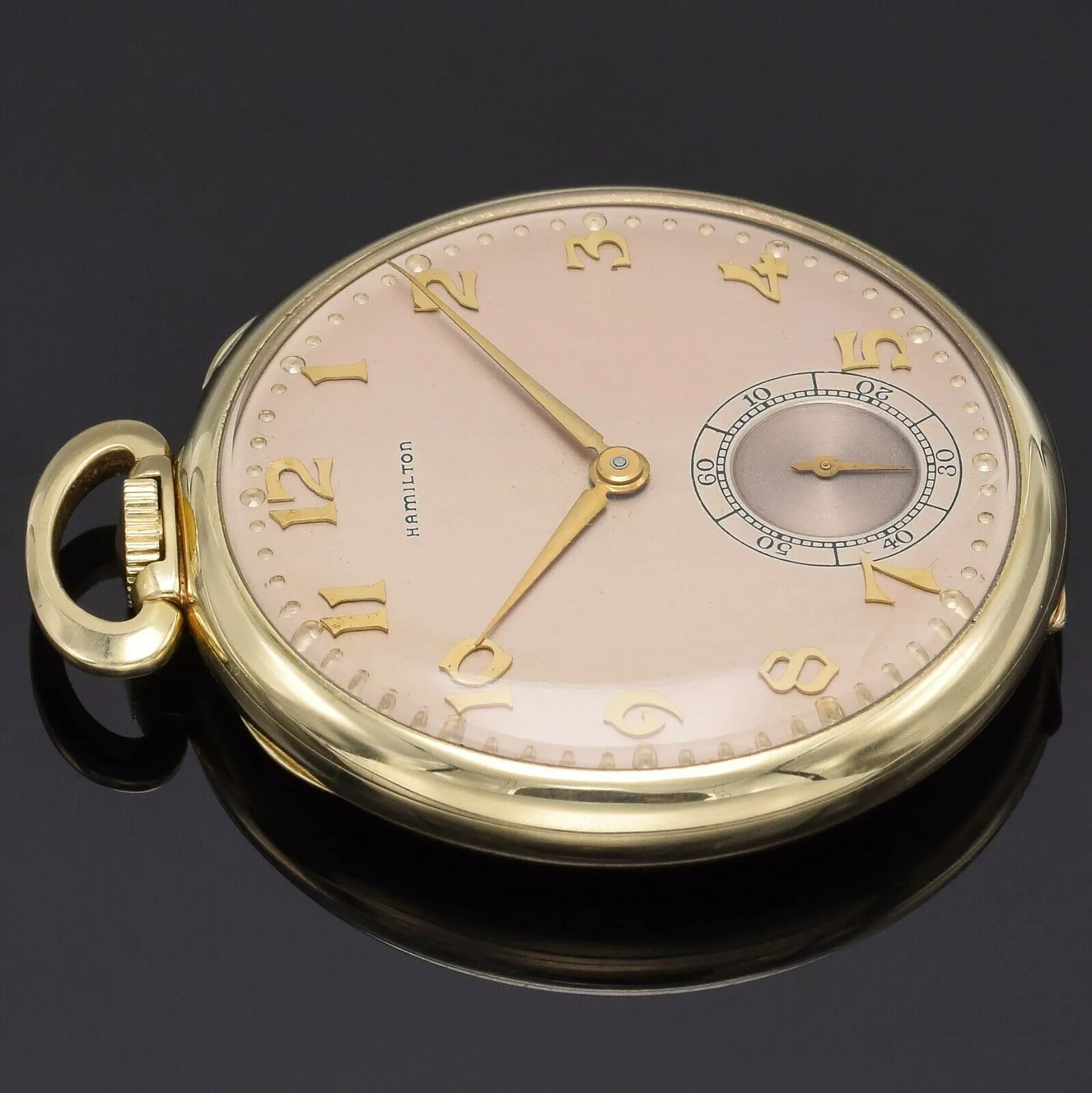 Antique Hamilton 917 Bascine 14K Gold 17 Jewels Pocket Watch   Box 44.5 mm