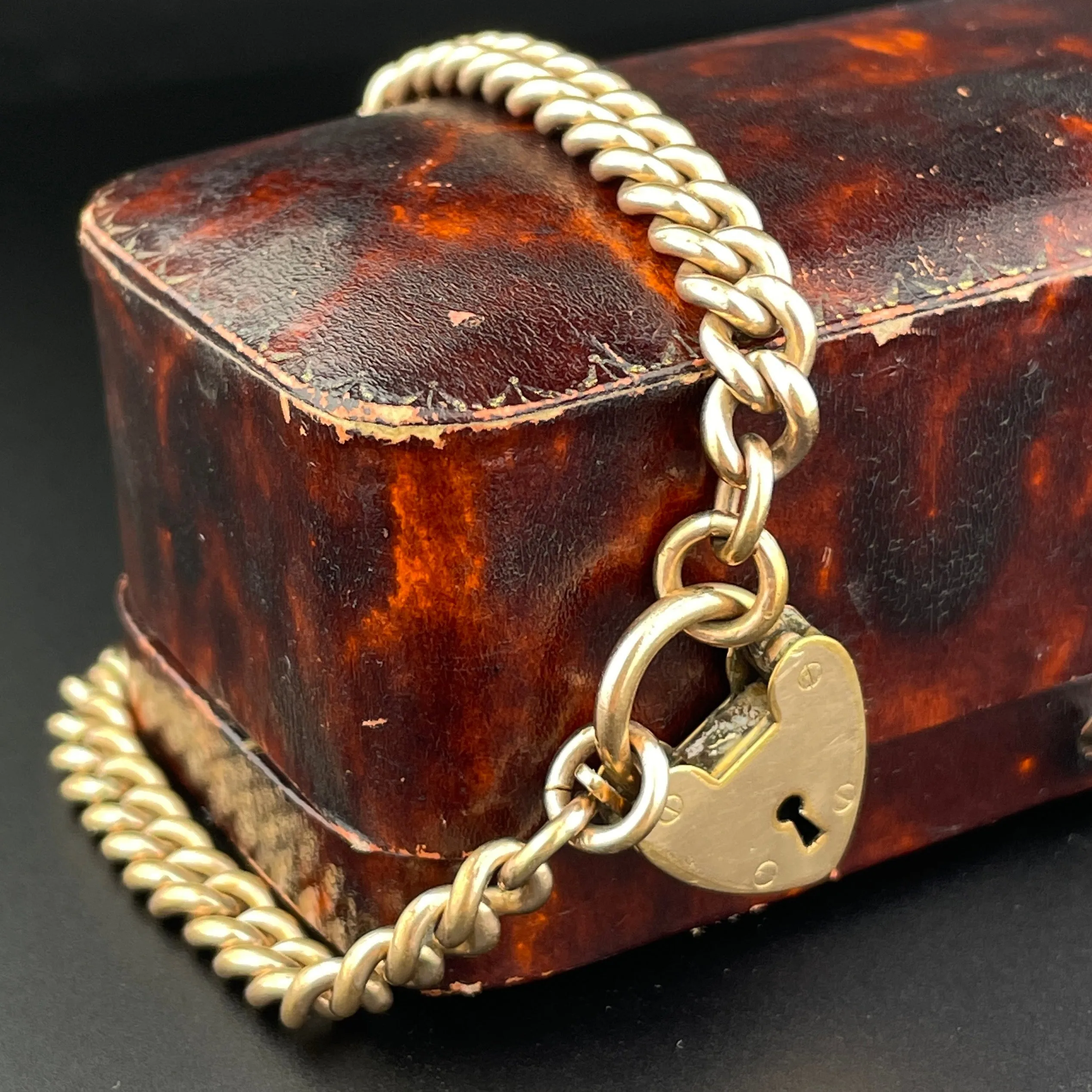 Antique Rolled Gold Fancy Link Heart Padlock Watch Chain