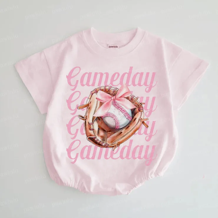 Baby Baseball Bow Gameday Romper