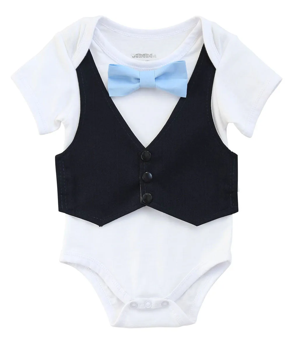 Baby Boy Outfits Navy Blue Vest Grey Suspenders Light Blue Bow Tie Set