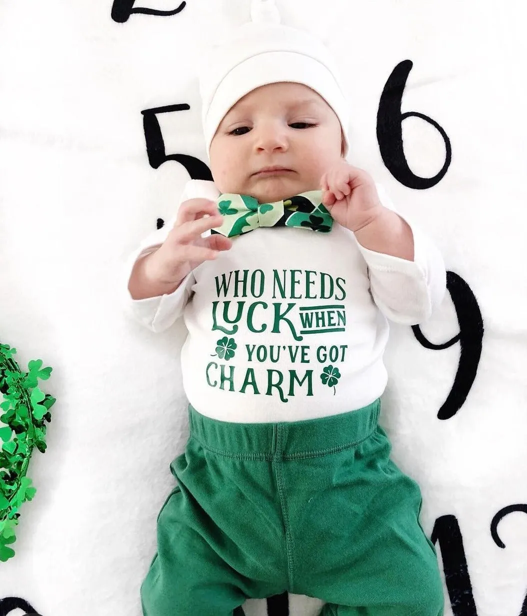 Baby Boy St. Patricks Day Outfit Lucky Charm Shamrock Bow Tie