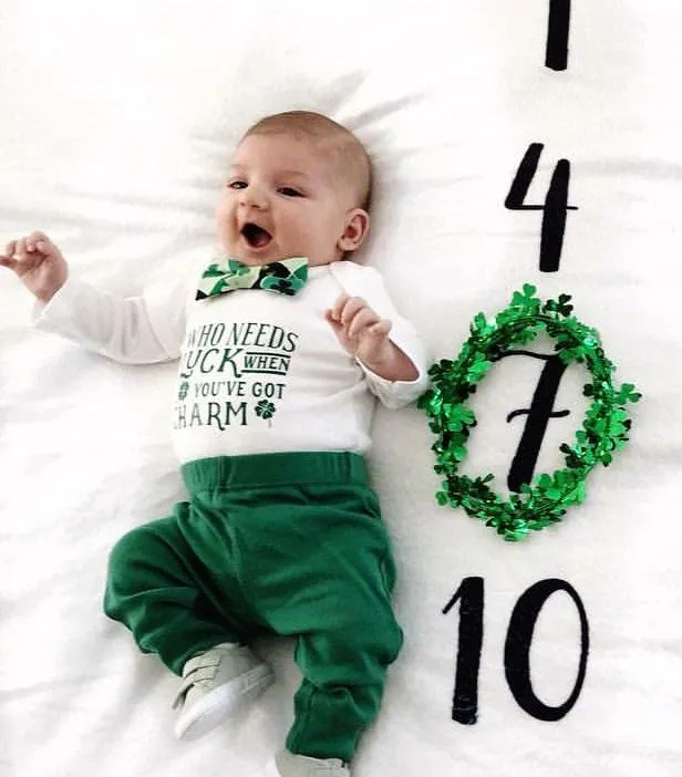 Baby Boy St. Patricks Day Outfit Lucky Charm Shamrock Bow Tie