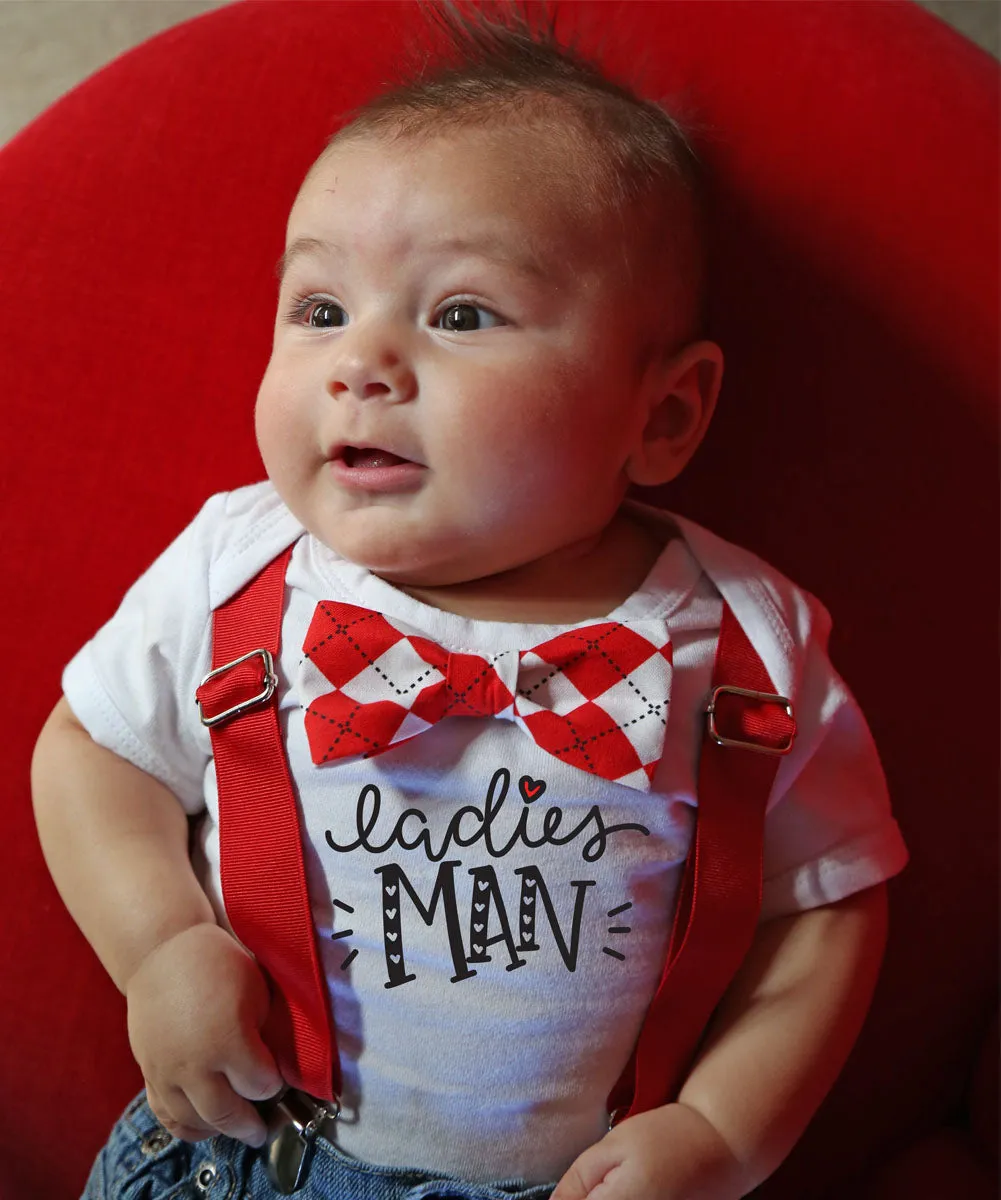 Baby Boy Valentines Day Outfit Argyle Bow Tie Ladies Man