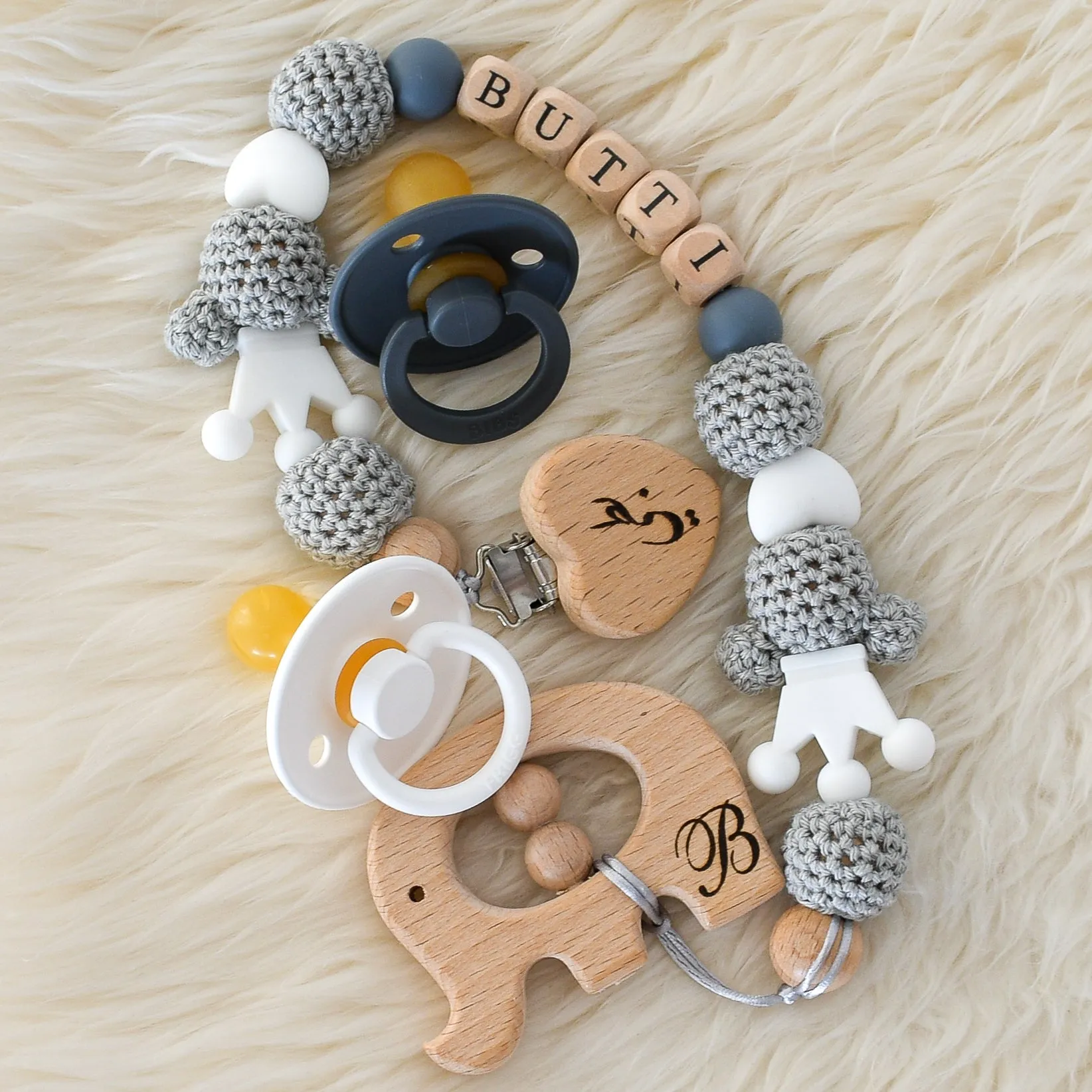 Baby Elephant Personalised Pacifier Clip