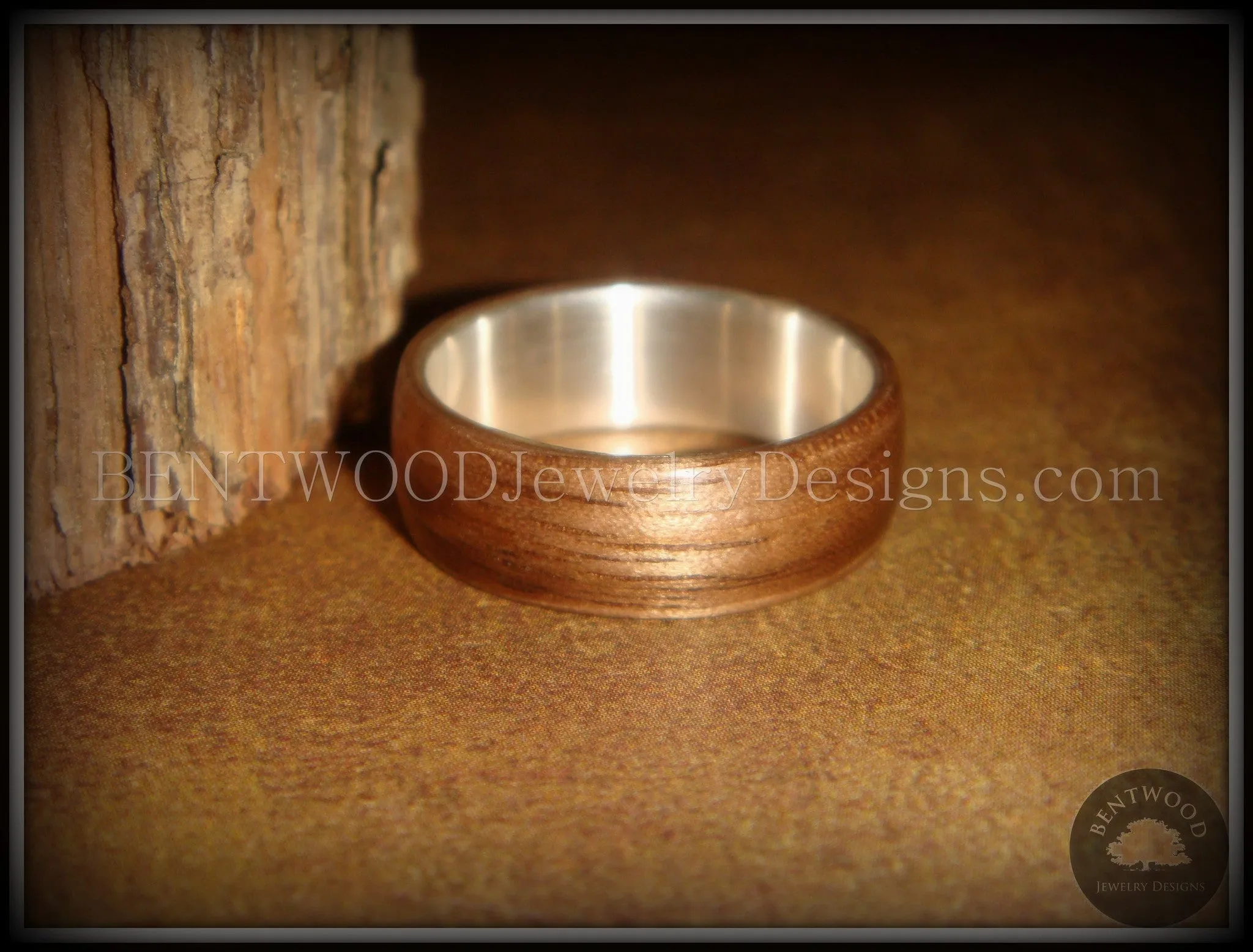 Bentwood Ring - American Walnut Wood Ring with Wide Fine Silver Core