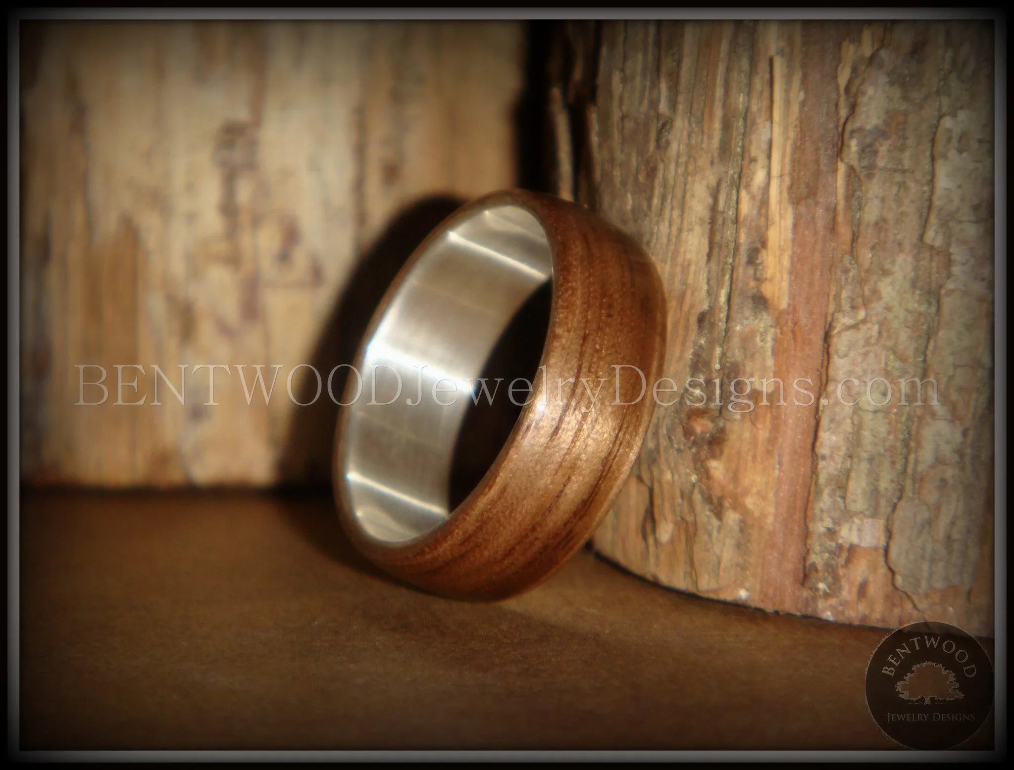 Bentwood Ring - American Walnut Wood Ring with Wide Fine Silver Core