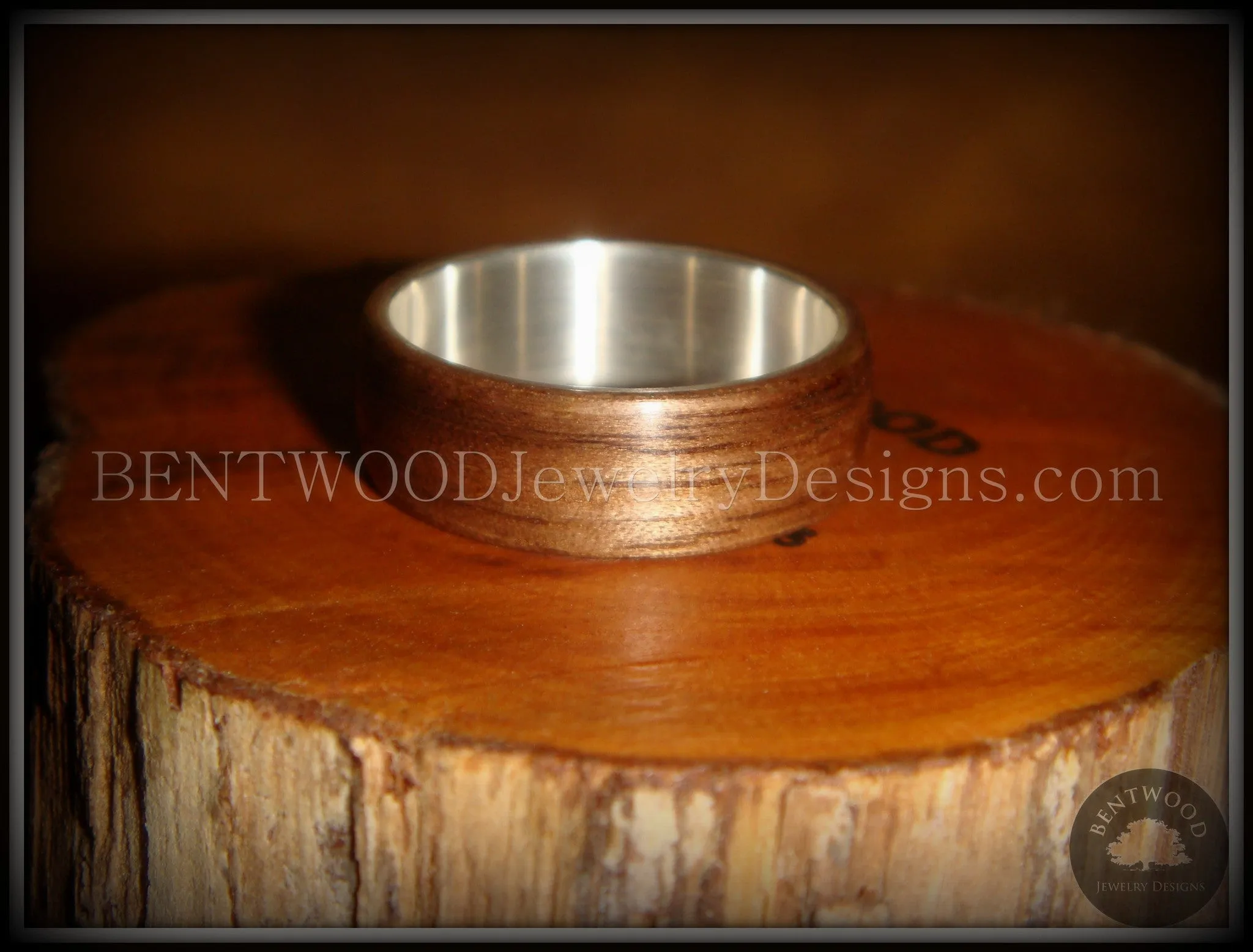 Bentwood Ring - American Walnut Wood Ring with Wide Fine Silver Core