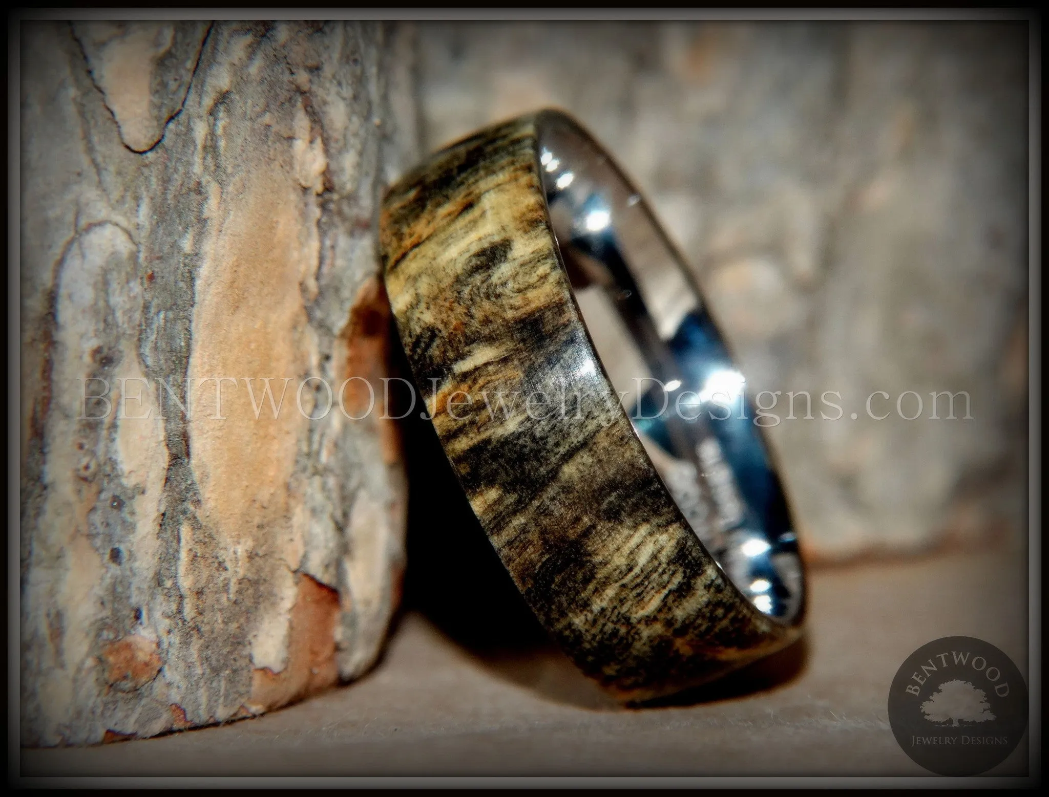 Bentwood Ring - Ohio Buckeye Burl Wood Ring with Surgical Grade Stainless Steel Comfort Fit Metal Core