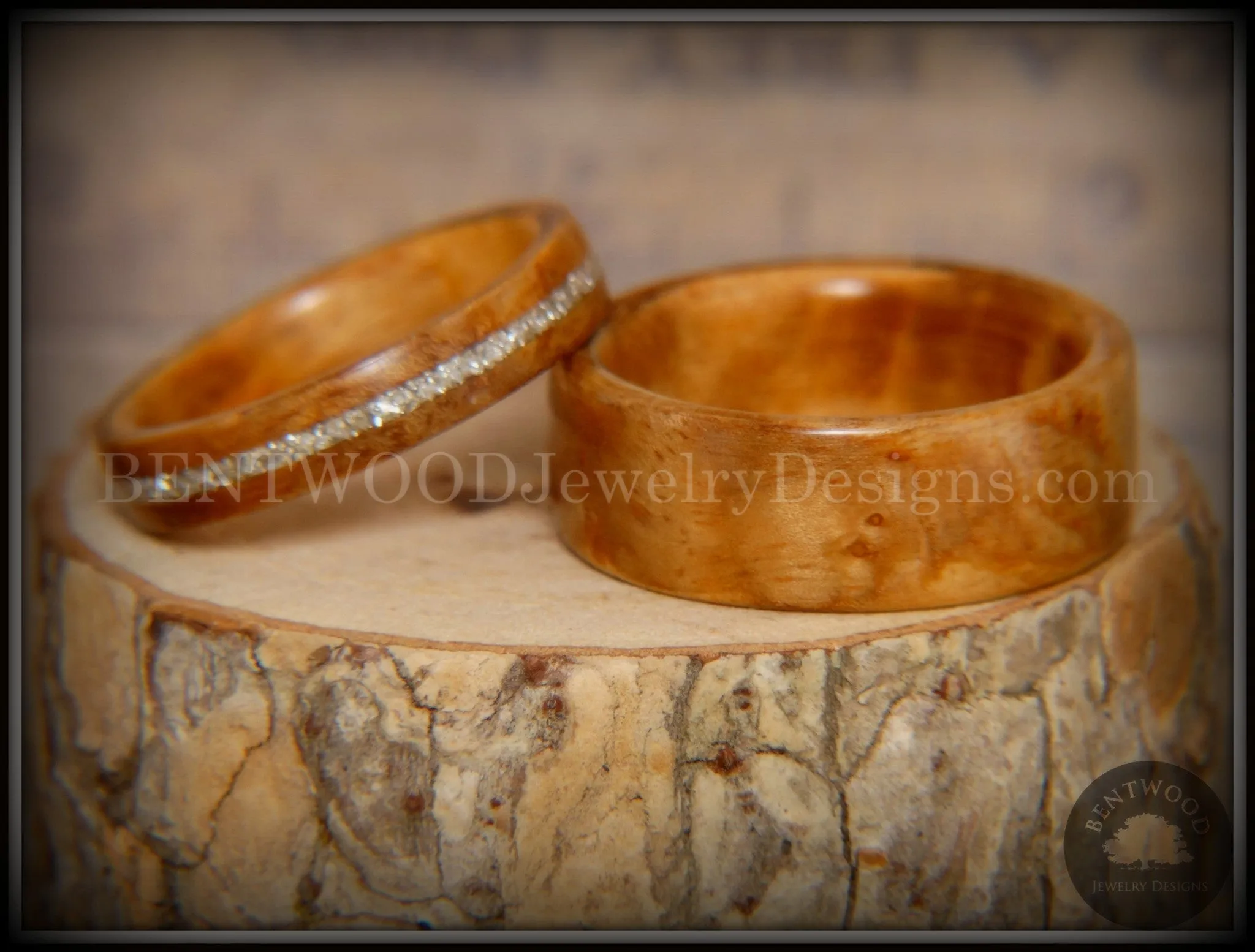 Bentwood Rings Set - Bethlehem Olivewood Wood Ring Set with Silver Glass Inlay