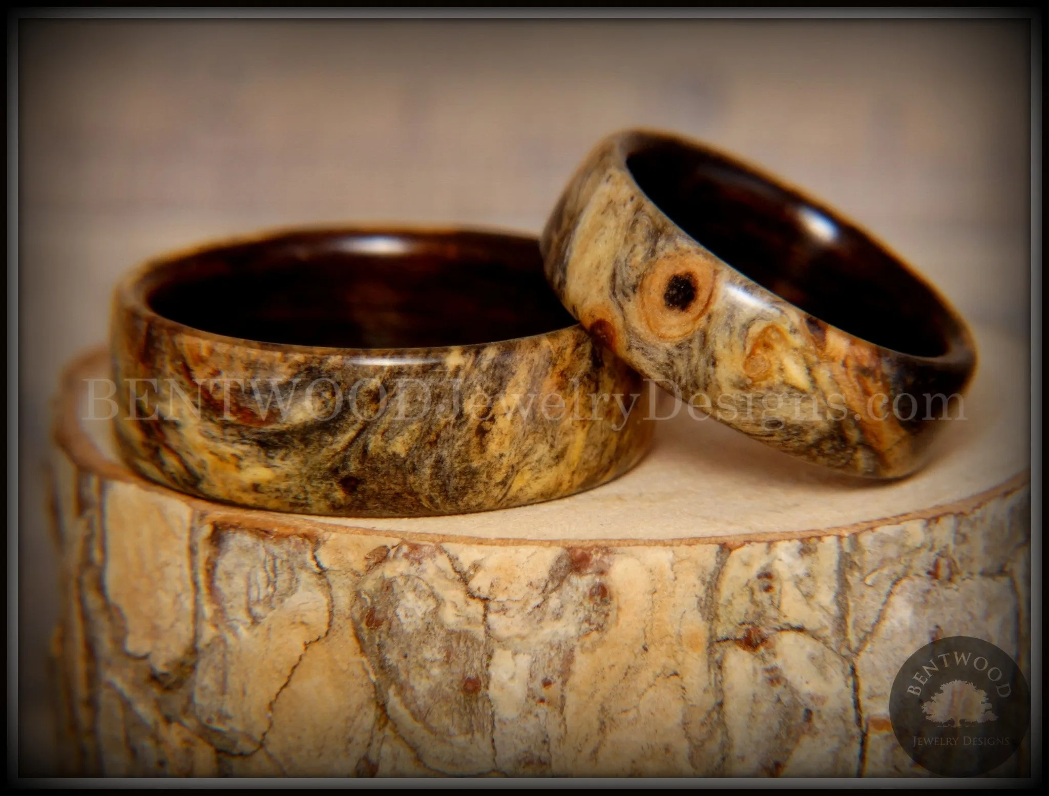 Bentwood Rings Set - Buckeye Pair California Buckeye Burl on Ebony Wood Core Set