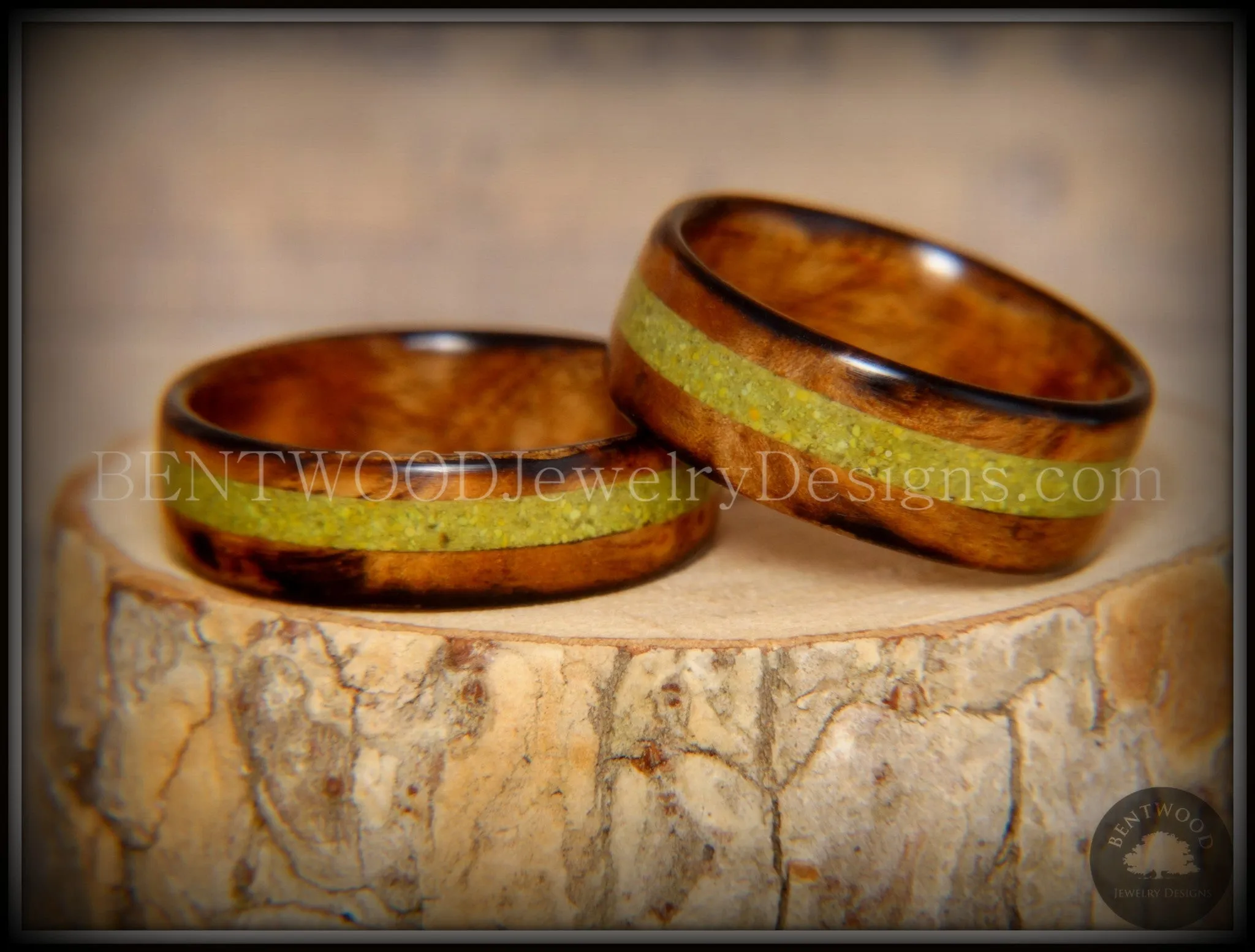 Bentwood Rings Set - Smokies Bethlehem Olivewood Wood Ring Set with Green Turquoise Inlays