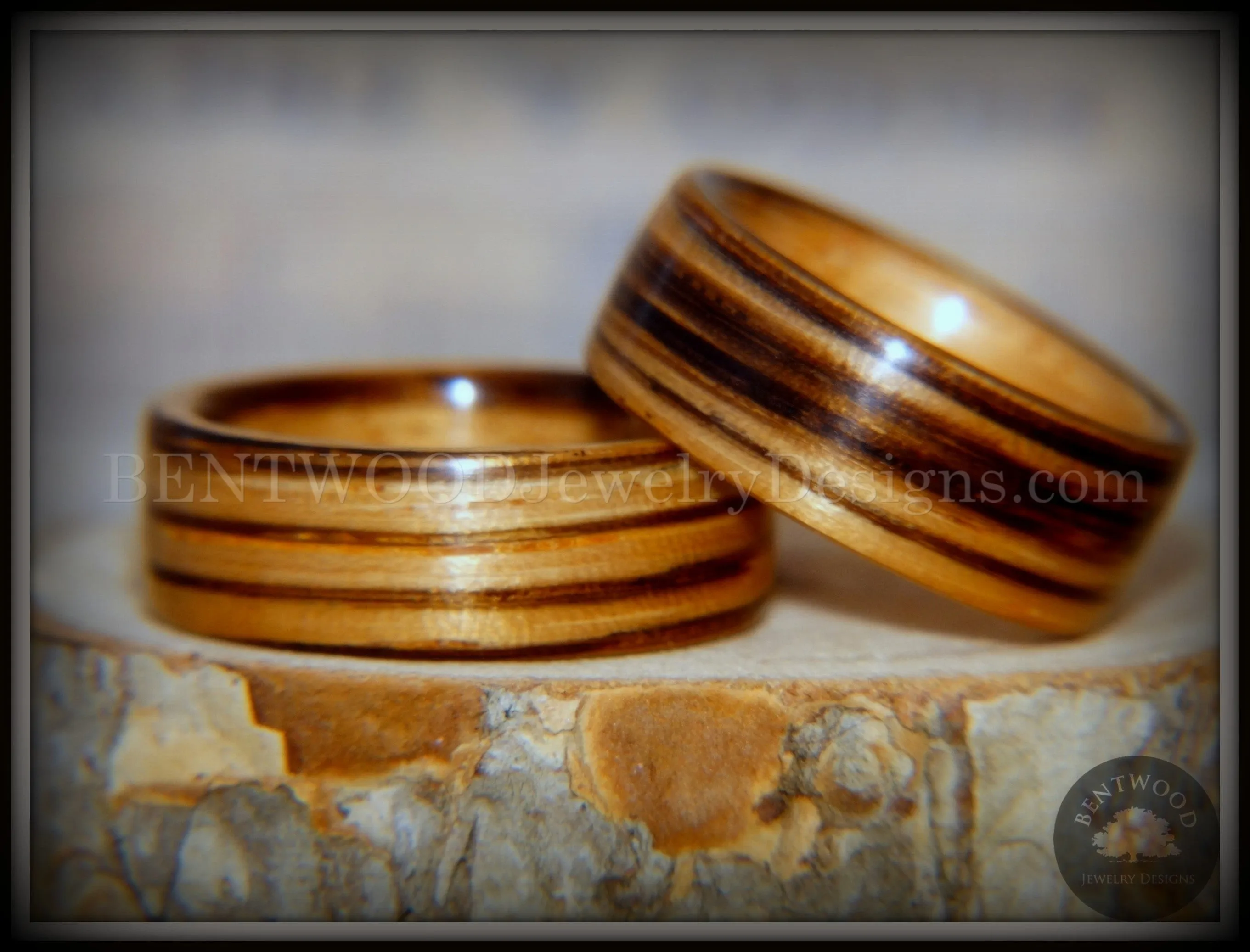 Bentwood Rings Set - Zebrawood Pair Classic Zebra Wood