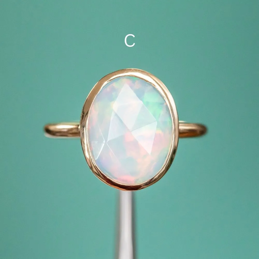 Bezel Set Rosecut Opal Rings in 14K Yellow Gold - Assorted Shapes