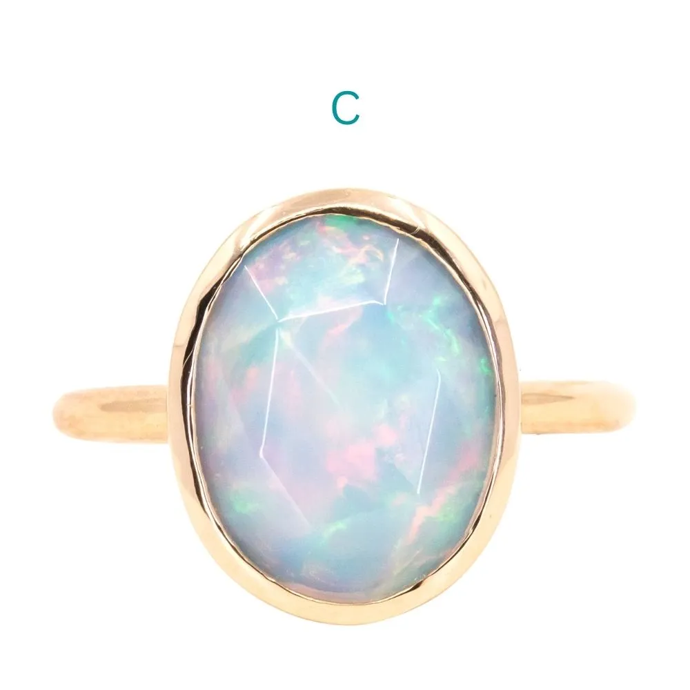 Bezel Set Rosecut Opal Rings in 14K Yellow Gold - Assorted Shapes