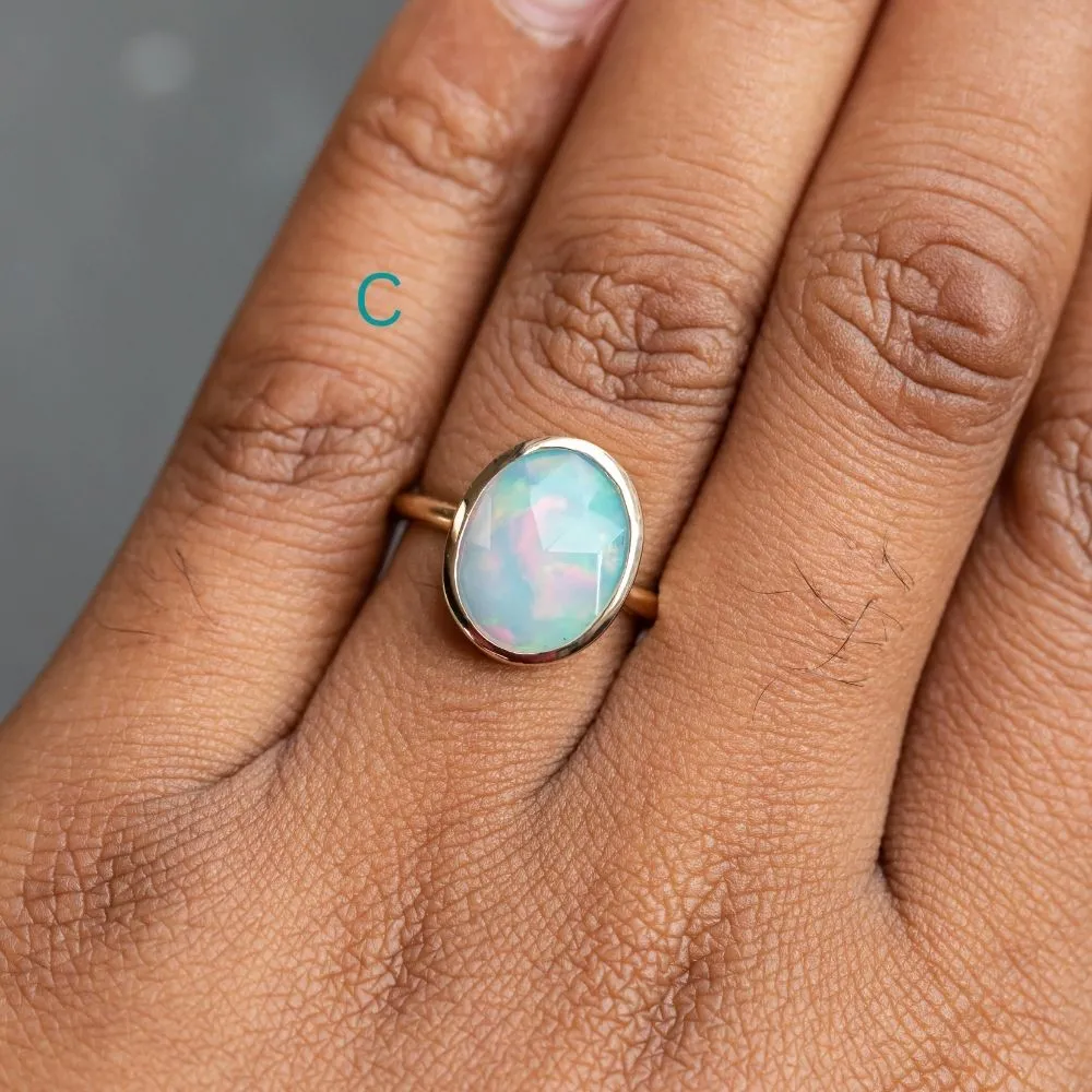 Bezel Set Rosecut Opal Rings in 14K Yellow Gold - Assorted Shapes