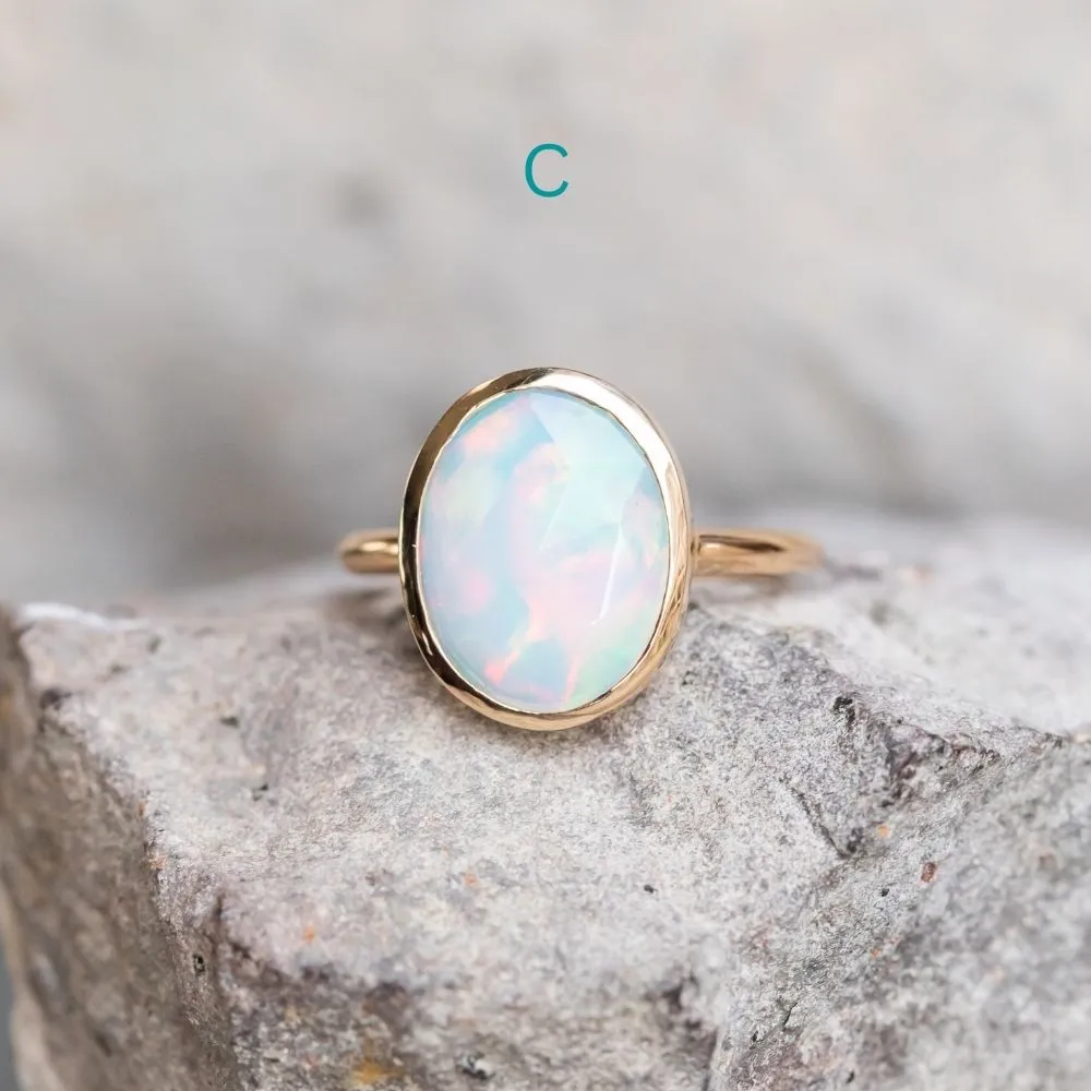 Bezel Set Rosecut Opal Rings in 14K Yellow Gold - Assorted Shapes