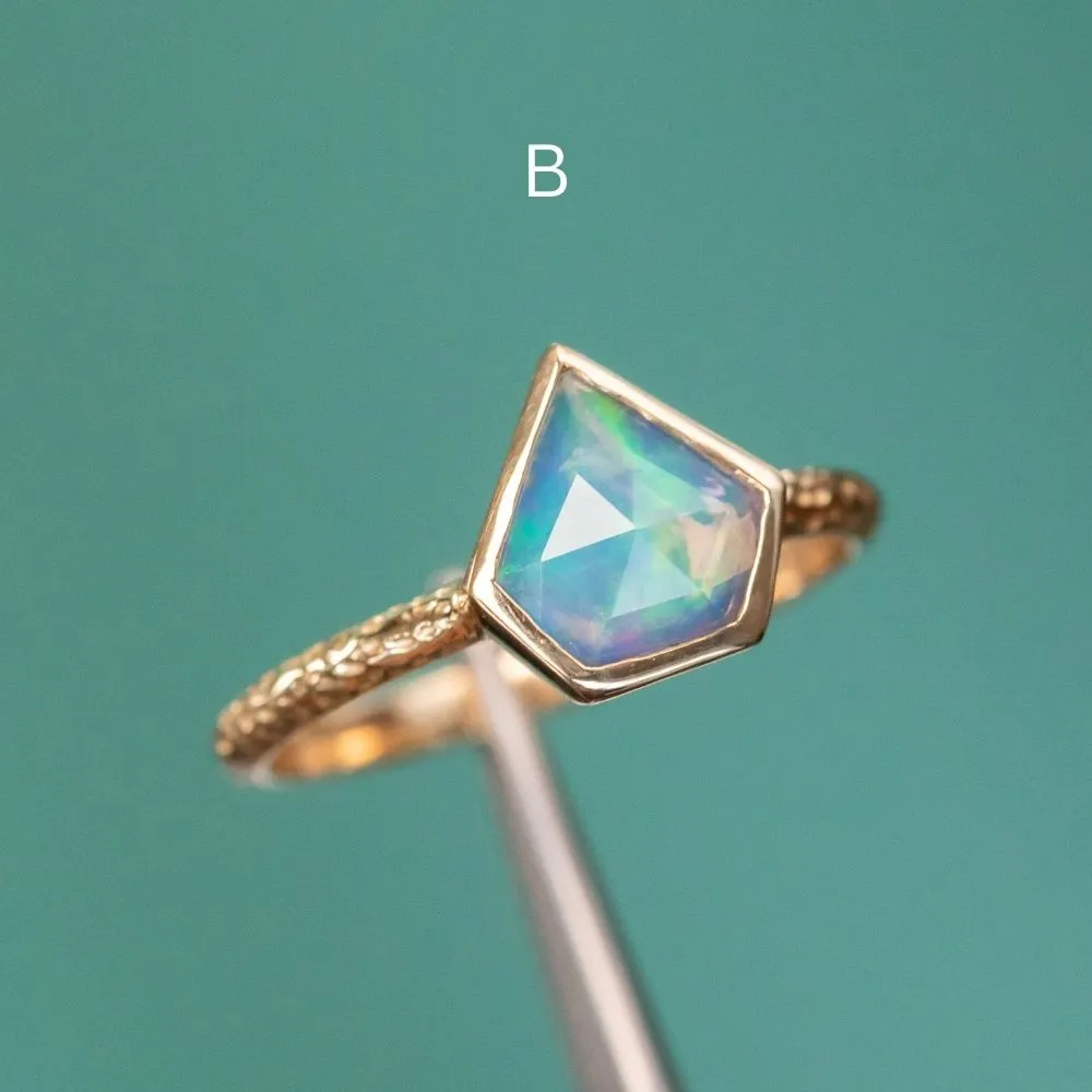 Bezel Set Rosecut Opal Rings in 14K Yellow Gold - Assorted Shapes