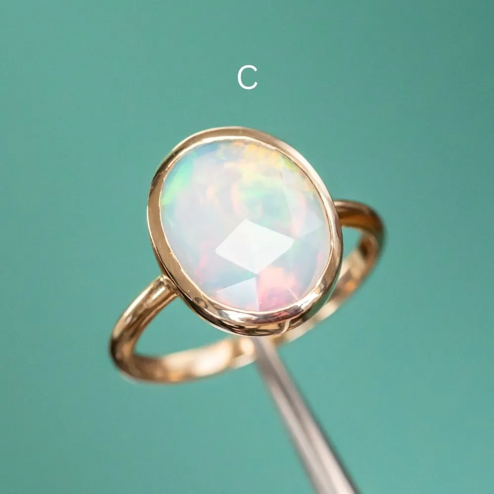 Bezel Set Rosecut Opal Rings in 14K Yellow Gold - Assorted Shapes