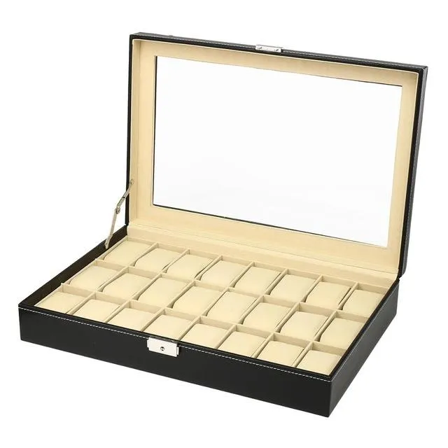 Black Leather Watch and Jewelry Storage Storage Box