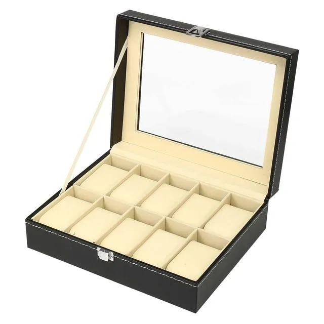 Black Leather Watch and Jewelry Storage Storage Box