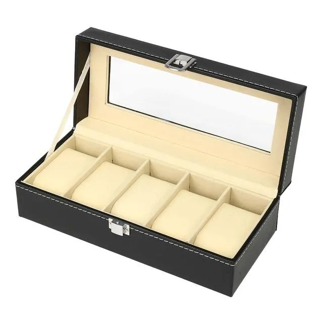 Black Leather Watch and Jewelry Storage Storage Box