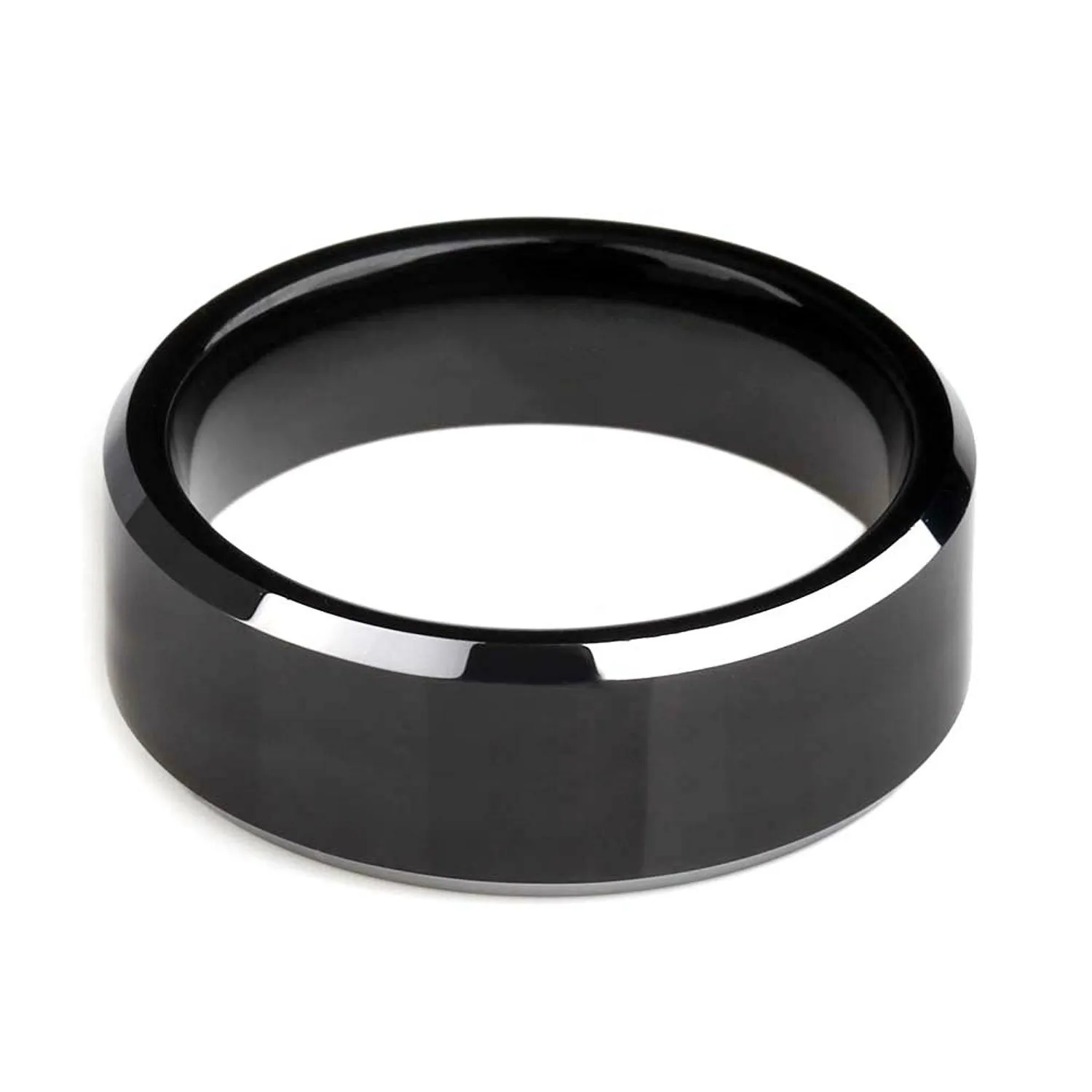 Black Titanium Rings Wedding Bands Comfort Fit Flat Two Silver Tone for Men Women