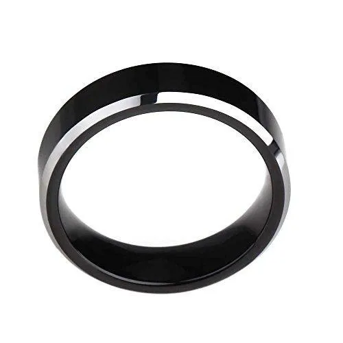 Black Titanium Rings Wedding Bands Comfort Fit Flat Two Silver Tone for Men Women